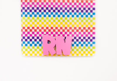Rainbow Checkers Backer with Pink Joyful Text // 2-4 Week Turnaround Time