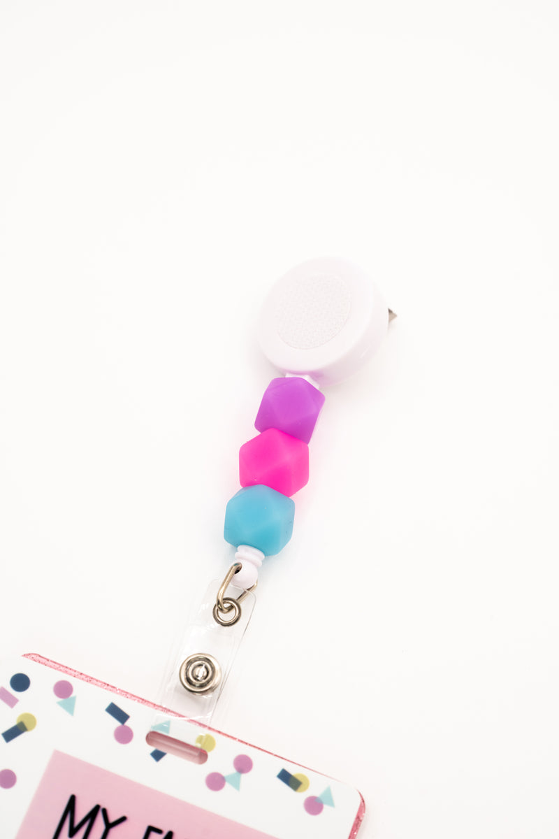 Glow in the Dark Neon Purple/Pink/Blue Silicone Bead Reel ONLY! // White Badge Reel Base
