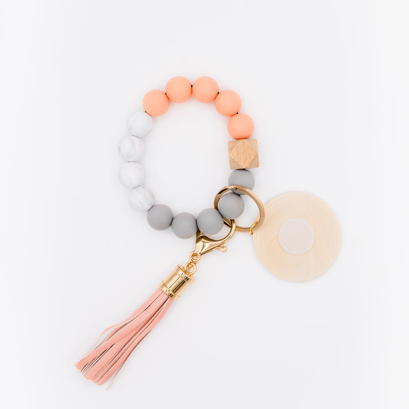 Peach Bead Interchangeable Wristlet Keychain
