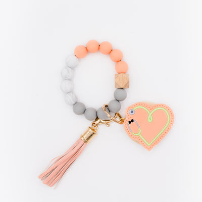 Peach Bead Interchangeable Wristlet Keychain