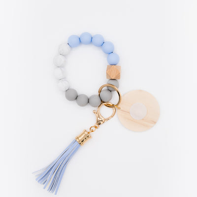 Baby Blue Bead Interchangeable Wristlet Keychain