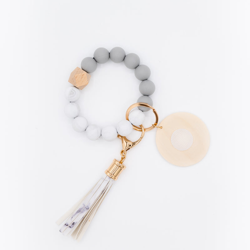 Gray Bead Interchangeable Wristlet Keychain