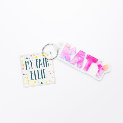 Customizable Acrylic Name Keychain // Water Color Letters on White