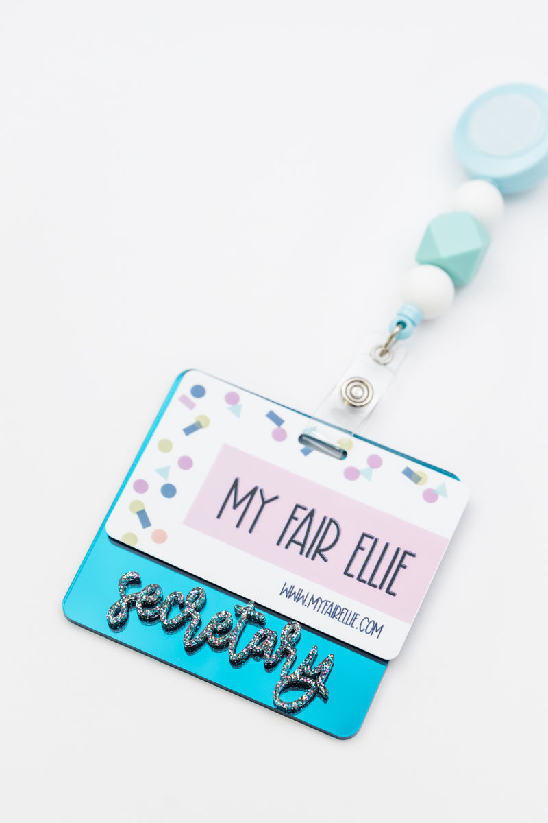 Teal Mirror with Galaxy Script Font // Badge Backer // 2-4 Week Turnaround Time