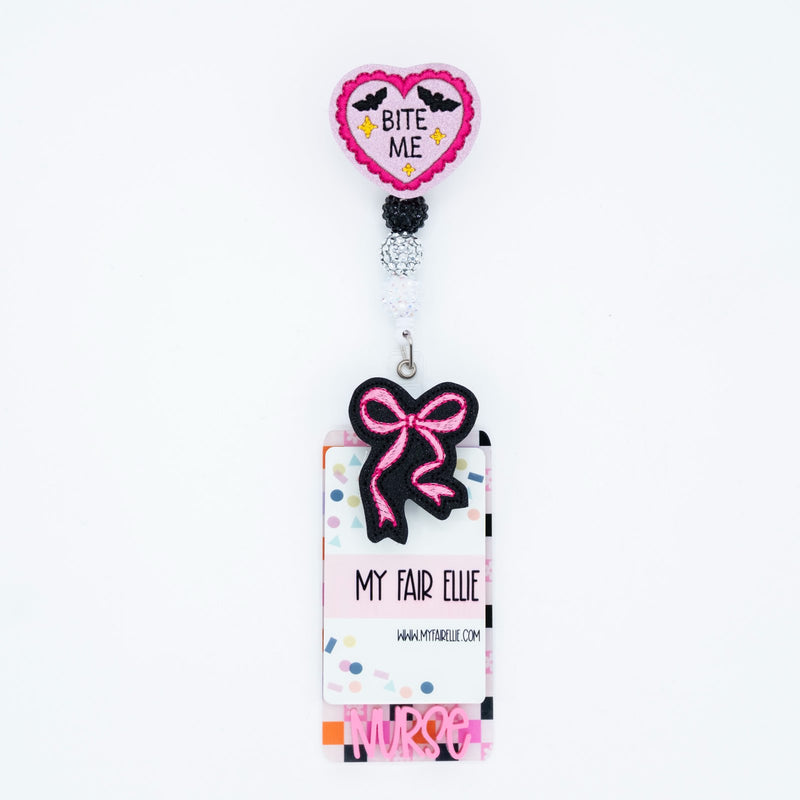 Bite Me Heart + Bow Badge Reel Set // As Seen on Social Media
