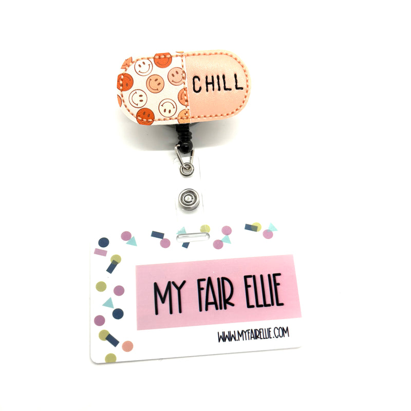 Smile Face Chill Pill Blue // Badge Buddy