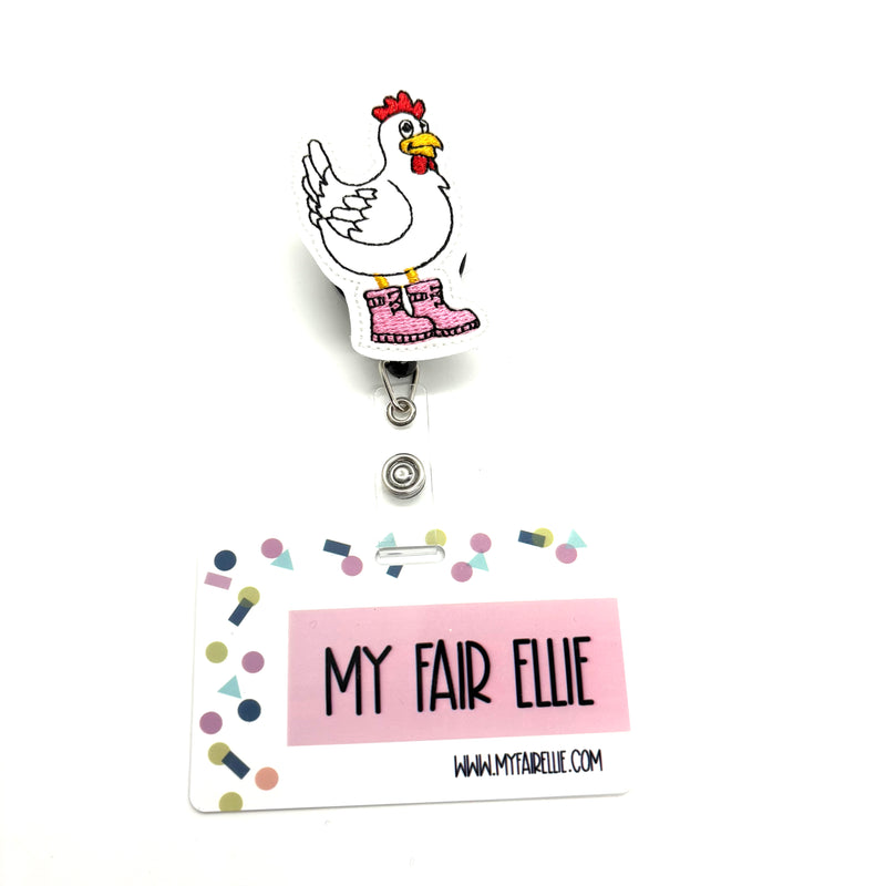 Chicken in Pink Rain Boots // Badge Buddy