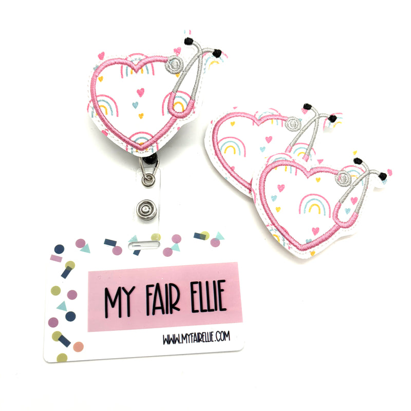 **LIMITED EDITION** Rainbow Print Stethoscope Heart // Badge Buddy