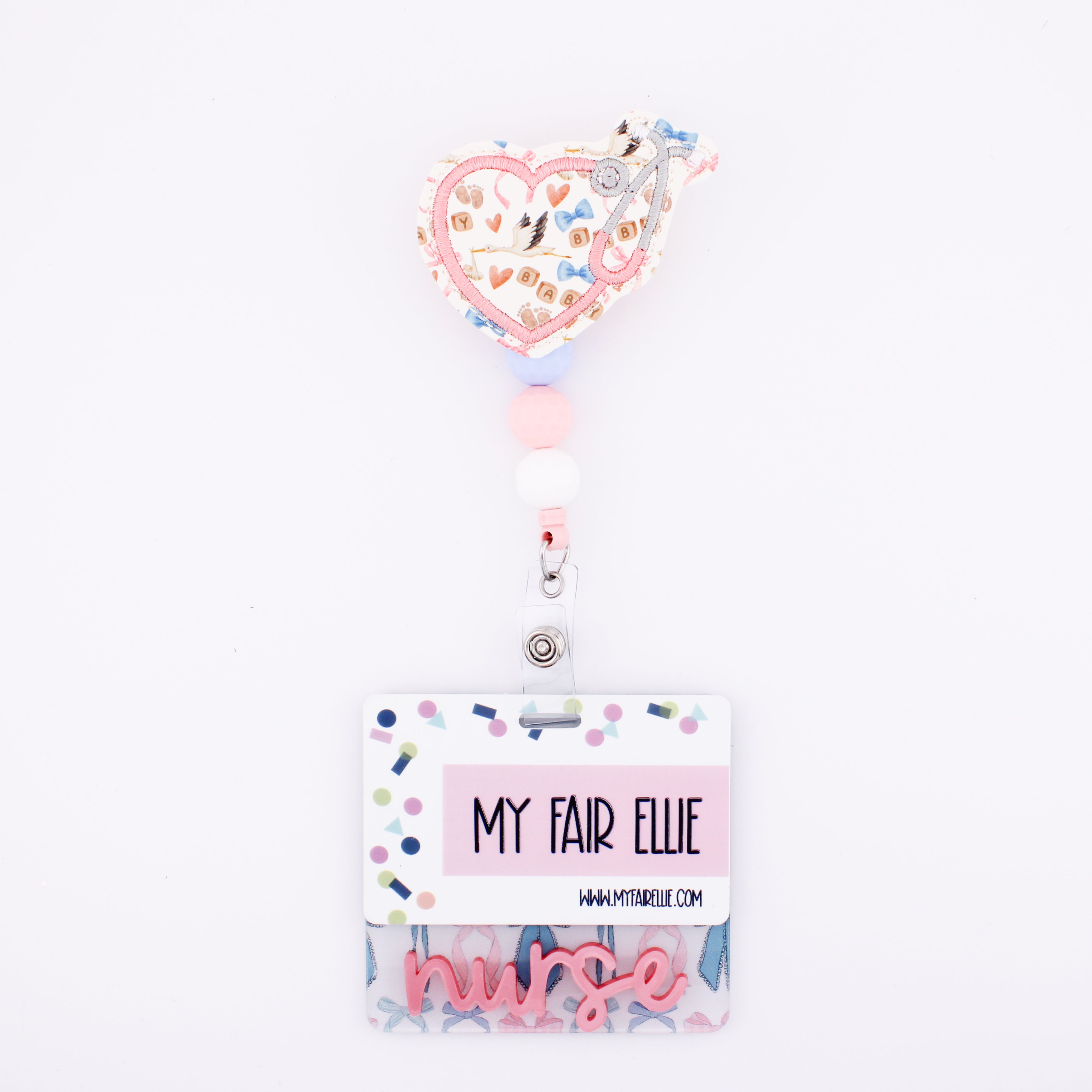Baby Blocks & Stork Print Stethoscope Heart // Badge Buddy – My Fair Ellie