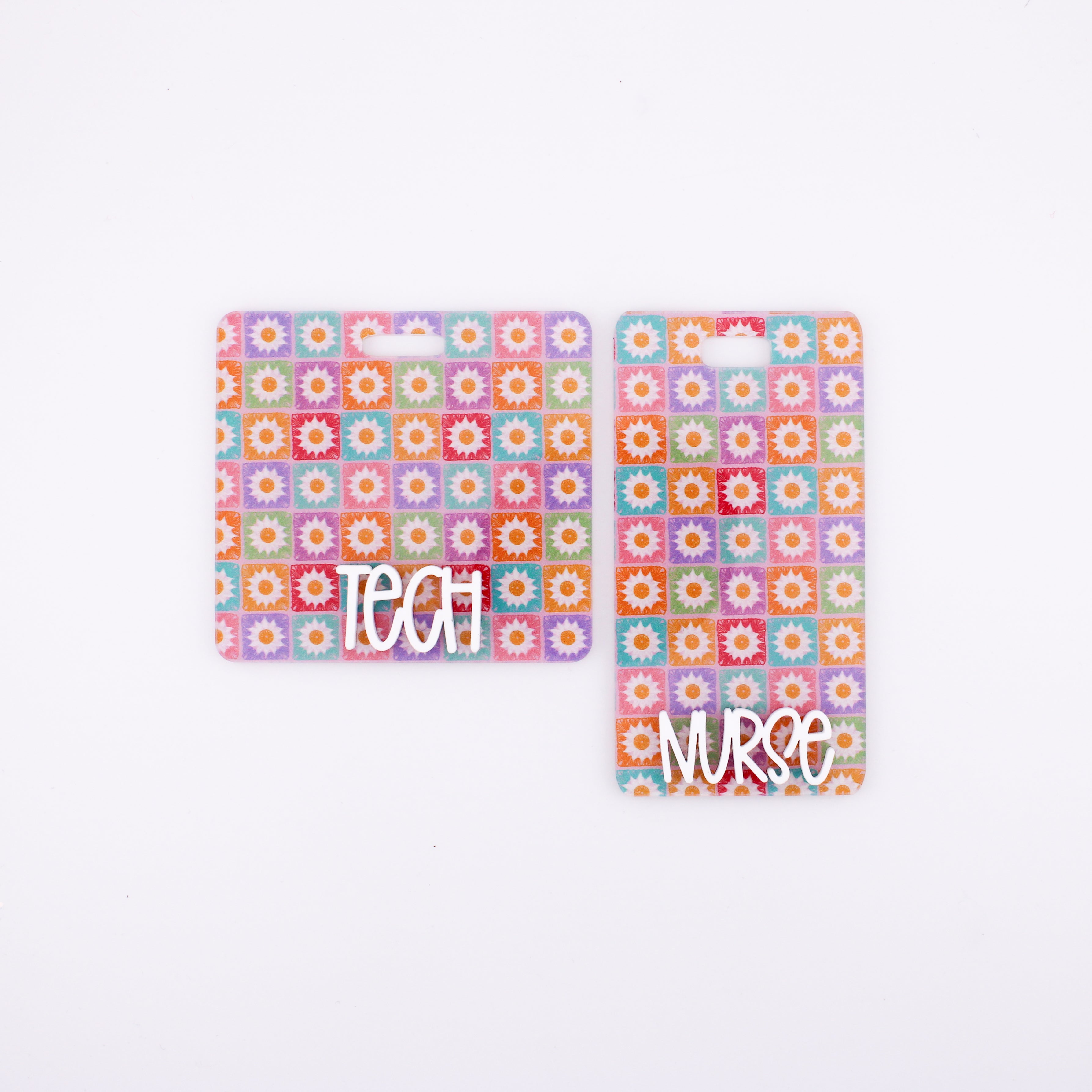 Daisy Squares with White Karoline Font // Badge Backer // 2-4 Week Tur ...