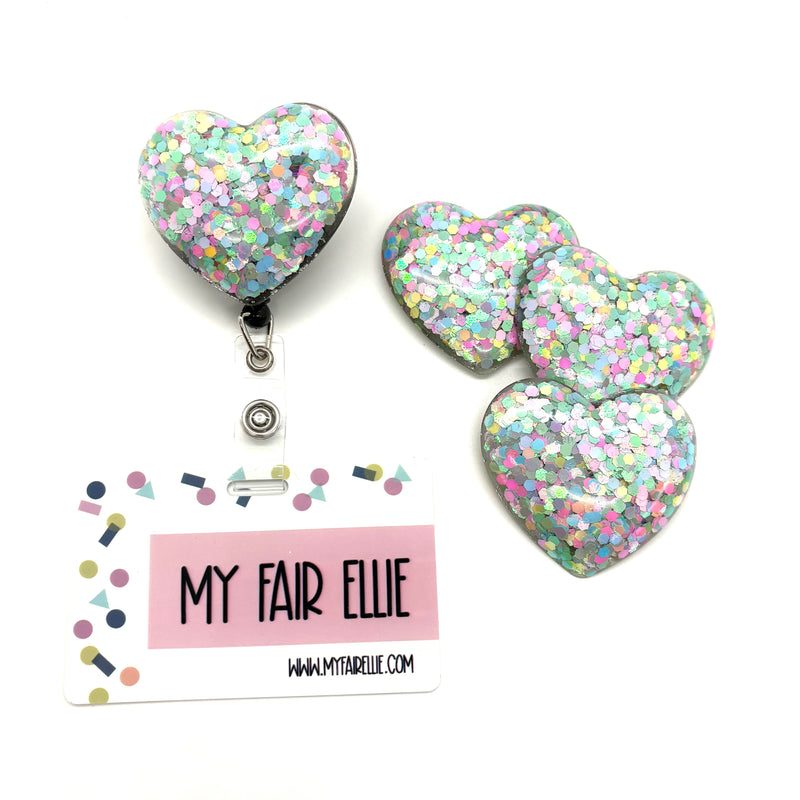 Pastel Glitter Resin Heart // Badge Buddy