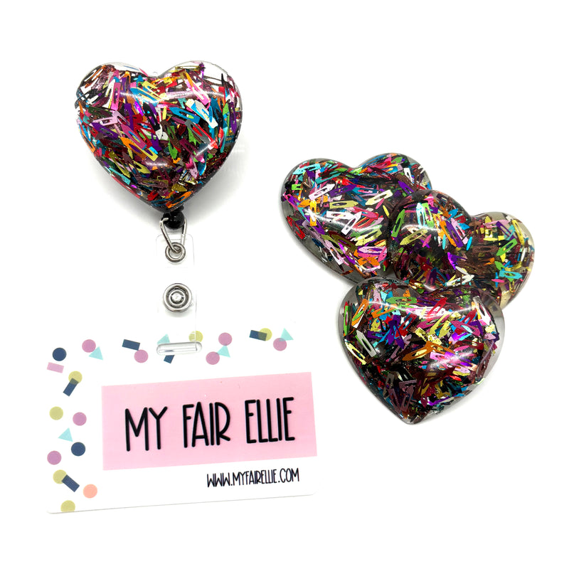 Rainbow Pencil Glitter Resin Heart // Badge Buddy