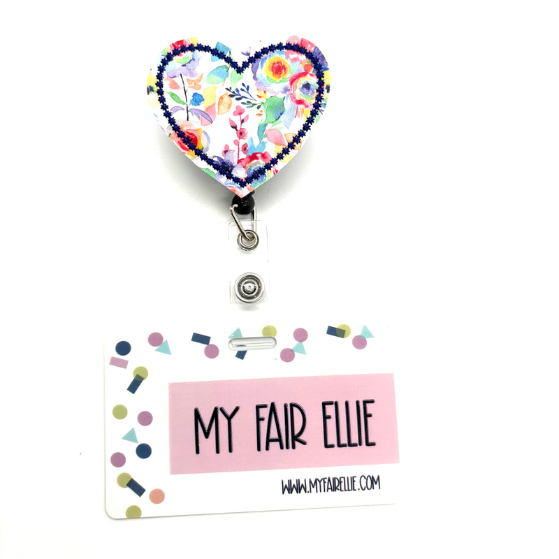 Bright Floral Print Heart // Badge Buddy