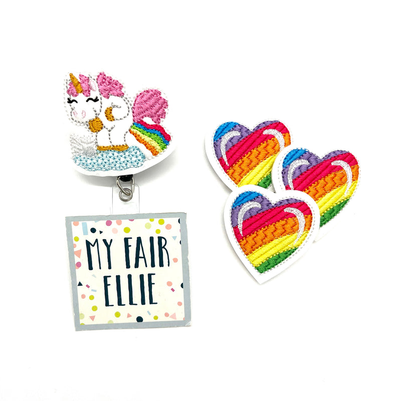 Rainbow Farting Unicorn // Rainbow Heart // Badge Buddy