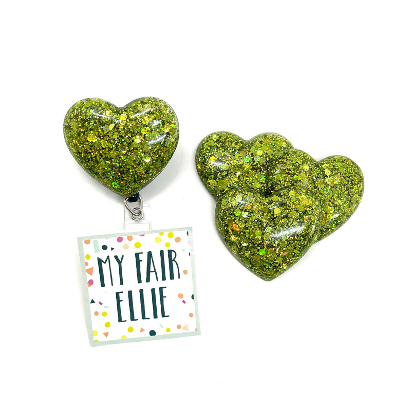 Lime Glitter Resin Heart // Badge Buddy