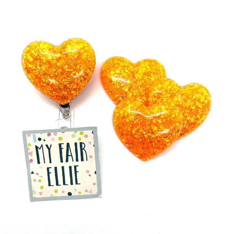 Neon Orange Glitter Resin Heart // Badge Buddy