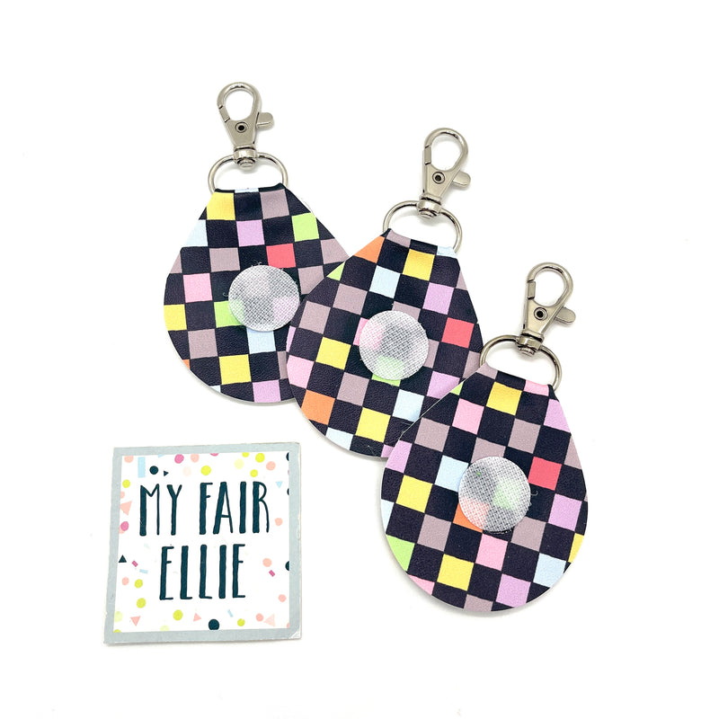 Interchangeable Faux Leather Keychain // Colorful Checkered