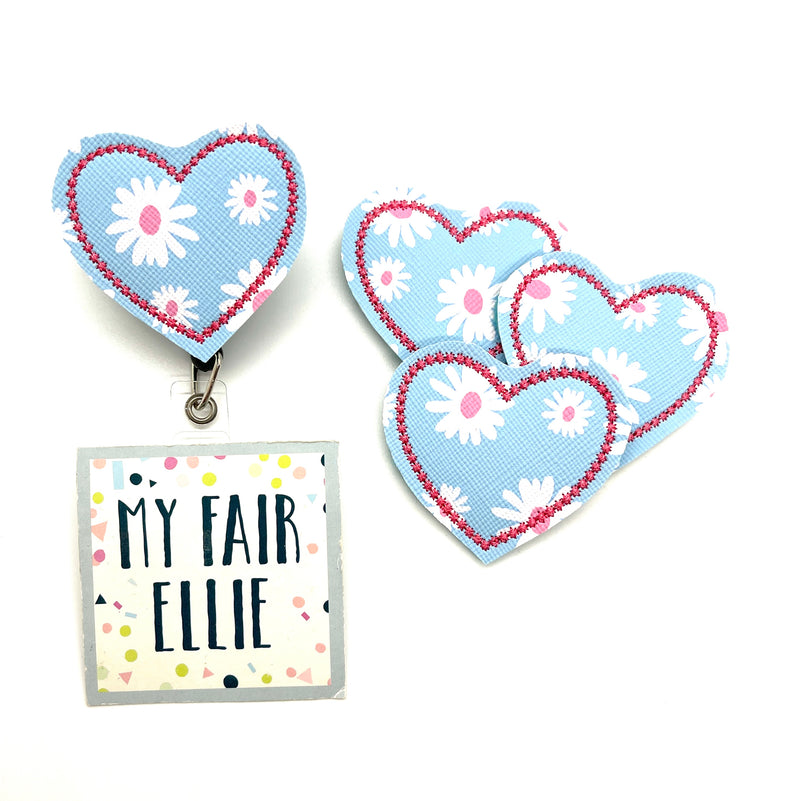 SALE!! White Daisy on Blue Printed Heart // Badge Buddy