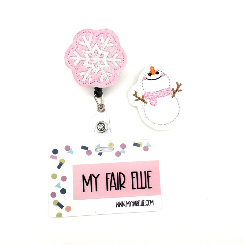 Snowman in Pink Scarf // Snowflake // Badge Buddy