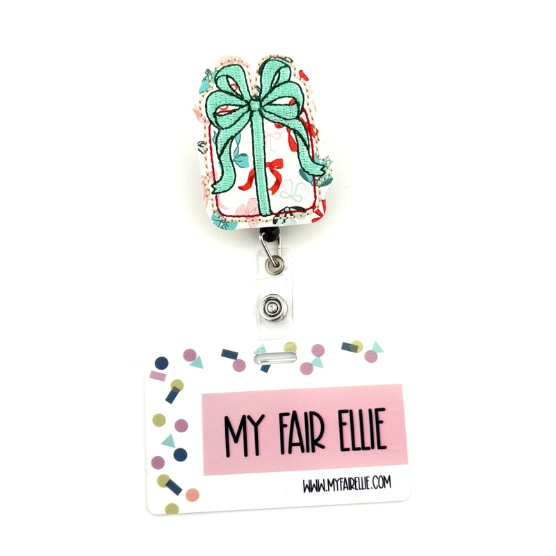 Bow Print Present with Mint Bow // Christmas