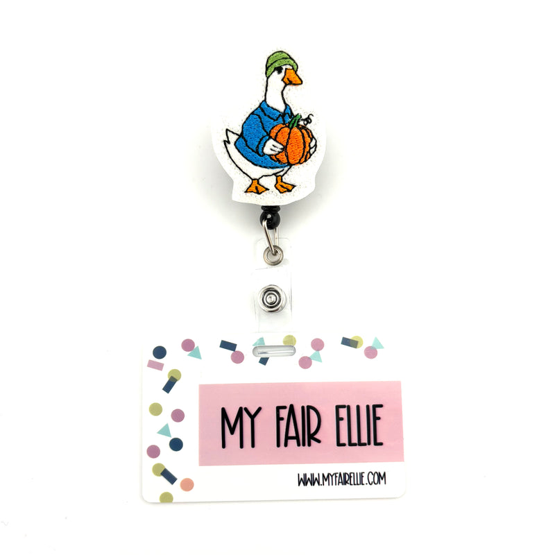 Fall Goose Holding Pumpkin // Badge Buddy