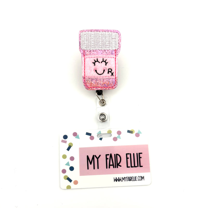 Pink Prescription Bottle // Badge Buddy