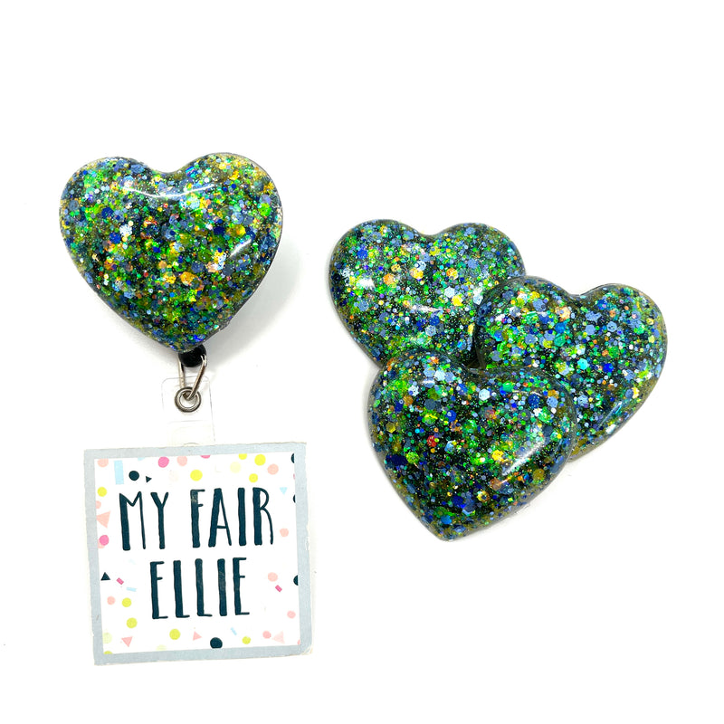 Green & Blue Dot Resin Heart // Badge Buddy