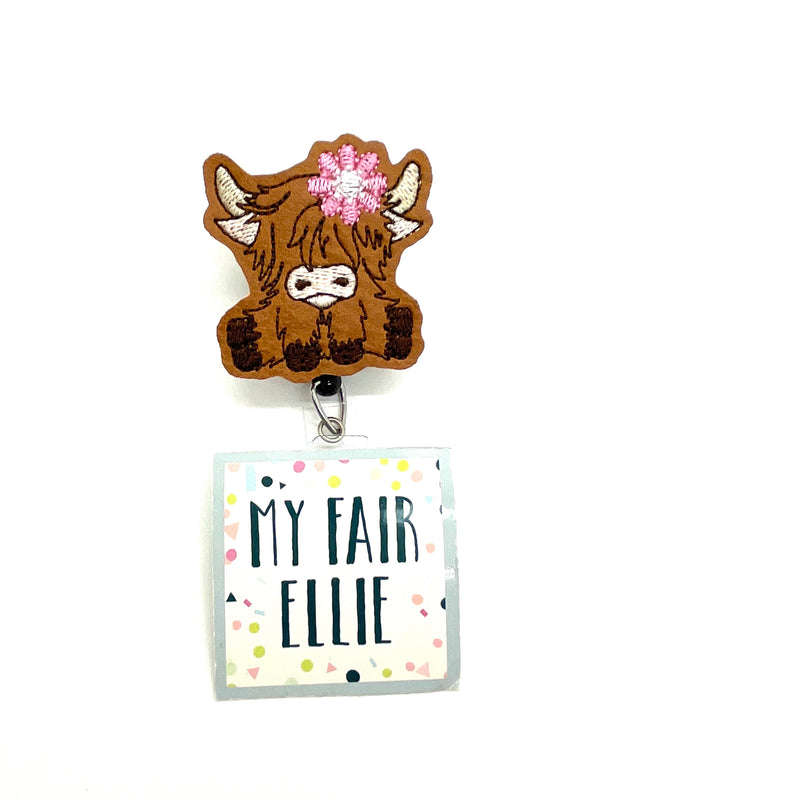 Highland Cow with Pink Flower // Badge Buddy