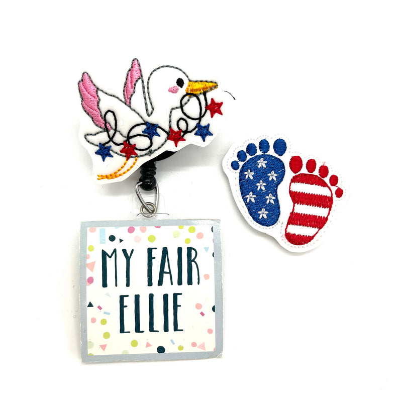 SALE!! USA Stork // Baby Feet // Badge Buddy
