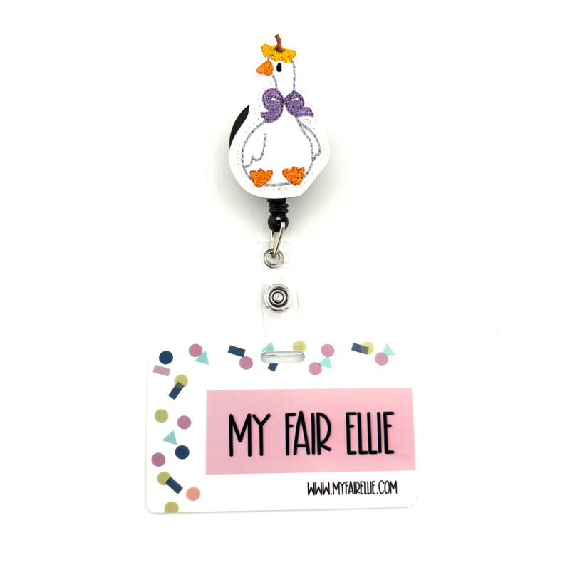 Pumpkin Top Goose with Purple Bow // Badge Buddy