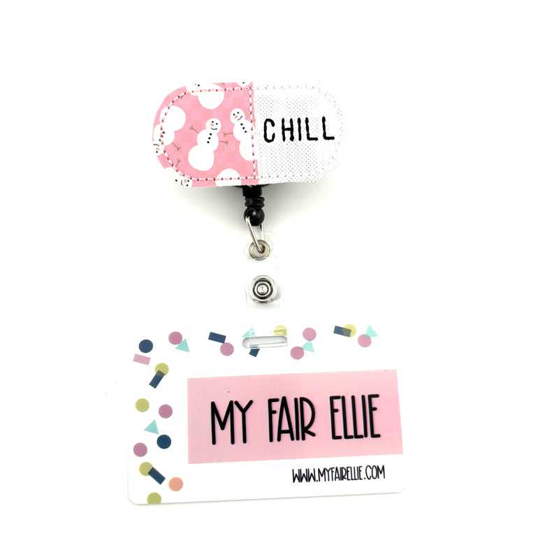 Pink Snowman Chill Pill // Badge Buddy