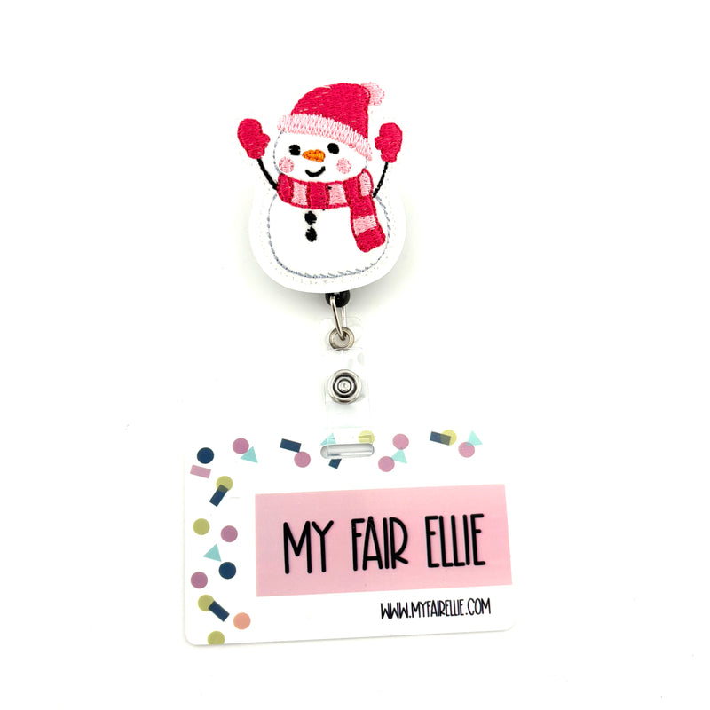 Happy Pink Scarf Snowman // Badge Buddy