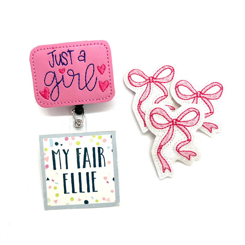 Just a Girl // Pink Bow // Badge Buddy