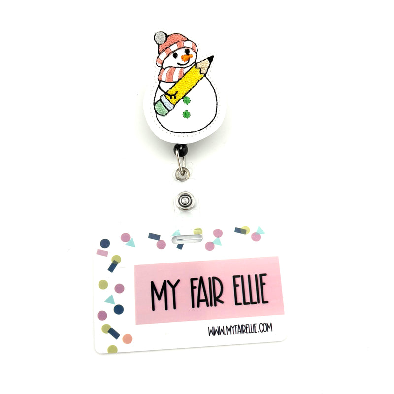 Snowman holding Pencil // Badge Buddy