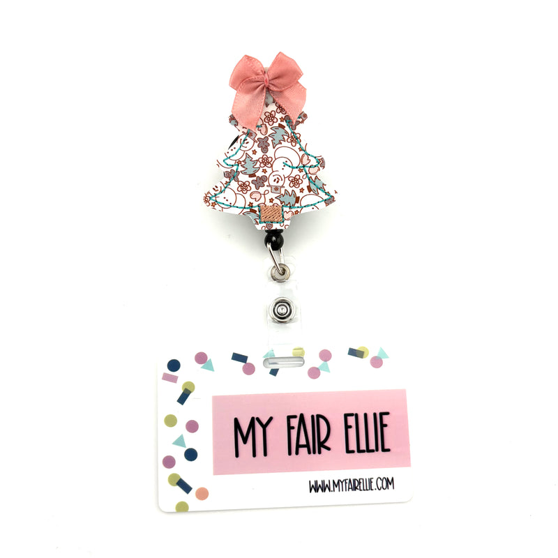 Muted Snowman Print Tree with Pink Bow // Badge Buddy