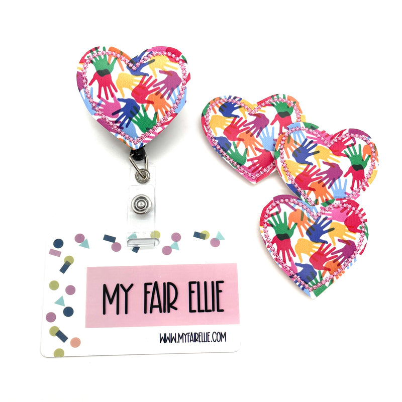 Rainbow Hands Printed Heart // Badge Buddy