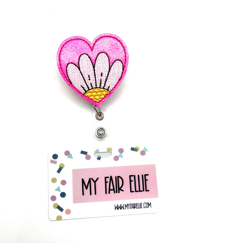 Daisy in Pink Glitter Heart // Badge Buddy