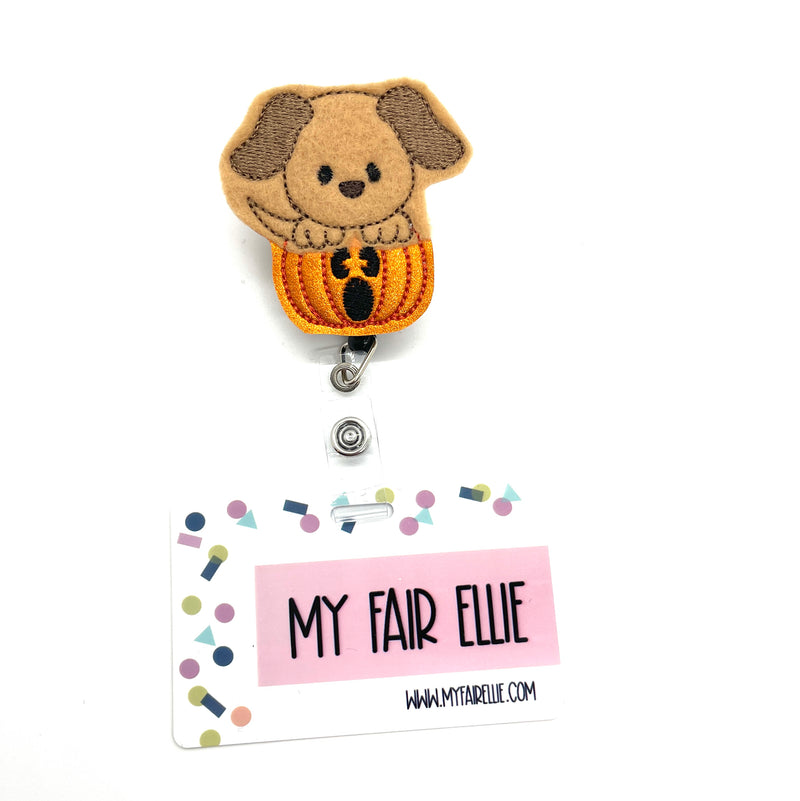 Brown Dog in Pumpkin // Badge Buddy