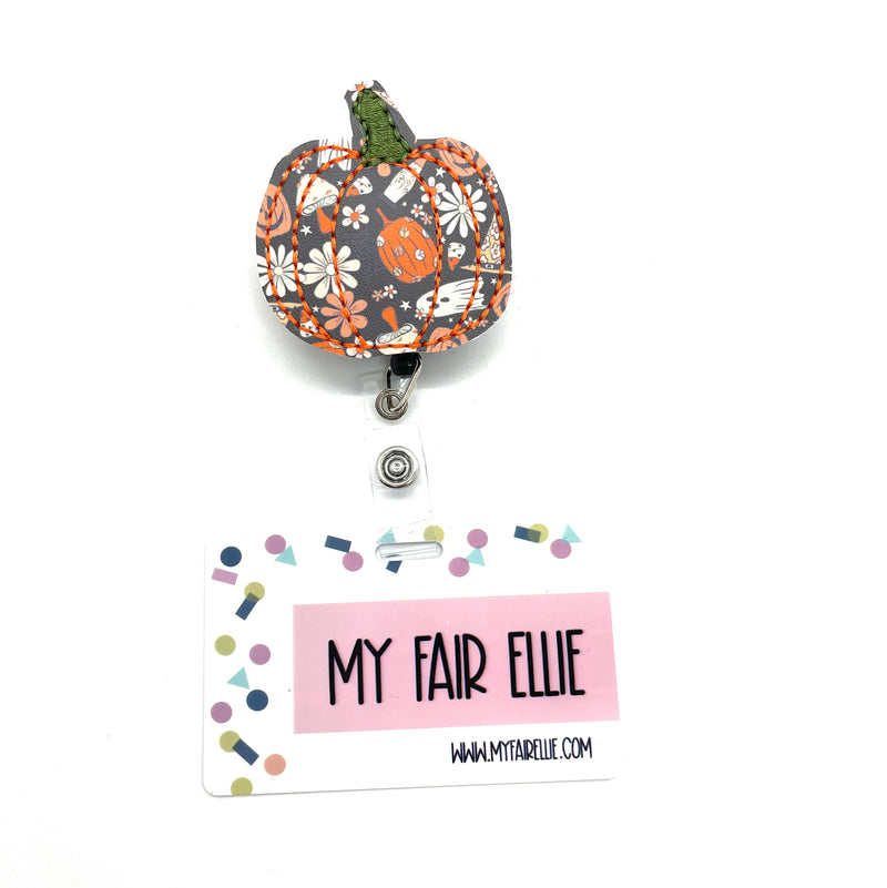 Black Groovy Printed Pumpkin // Badge Buddy