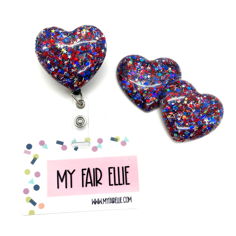 USA Stars & Tinsel Resin Heart // Badge Buddy