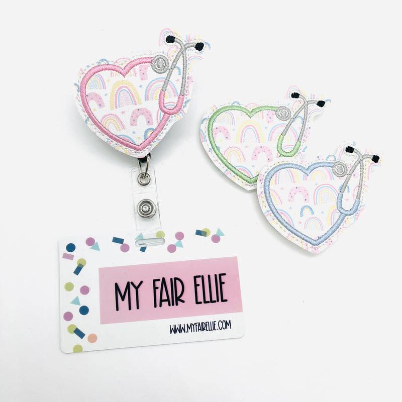 Pastel Rainbow Stethoscope Heart // Badge Buddy