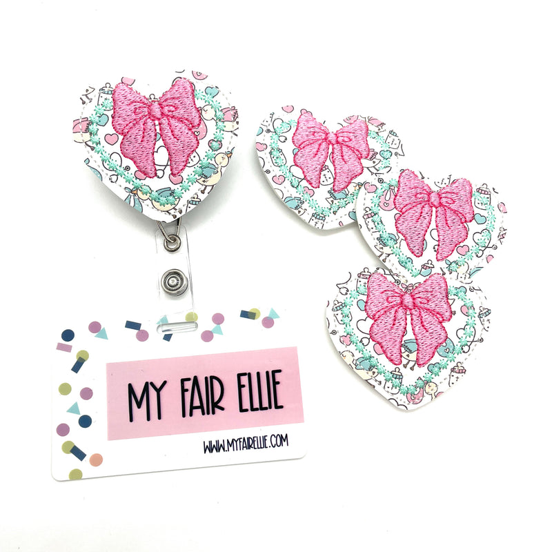 Stork Print Heart with Bow // Badge Buddy