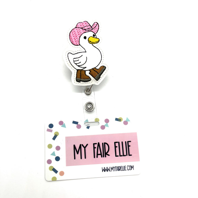 Pink Hat Goose in Rain Boots // Badge Buddy