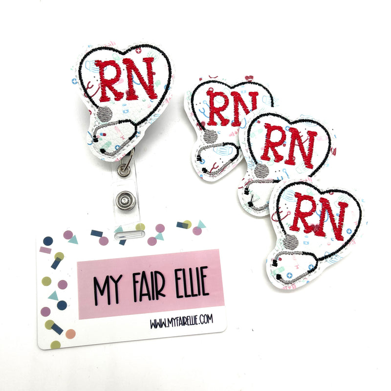 Medical Print Red RN Stethoscope Heart // Badge Buddy