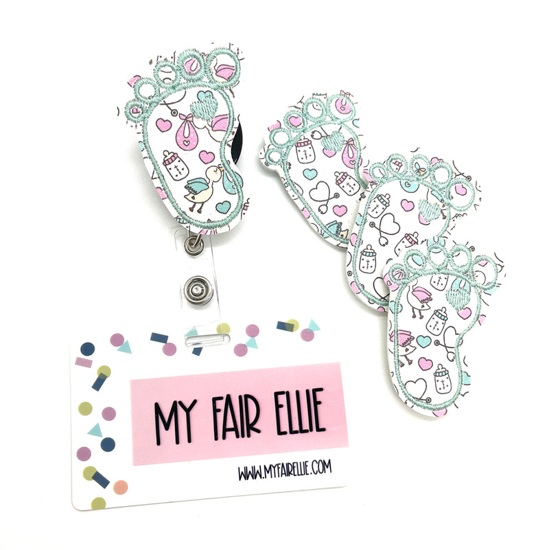 Stork & Bottle Print Baby Foot // Badge Buddy