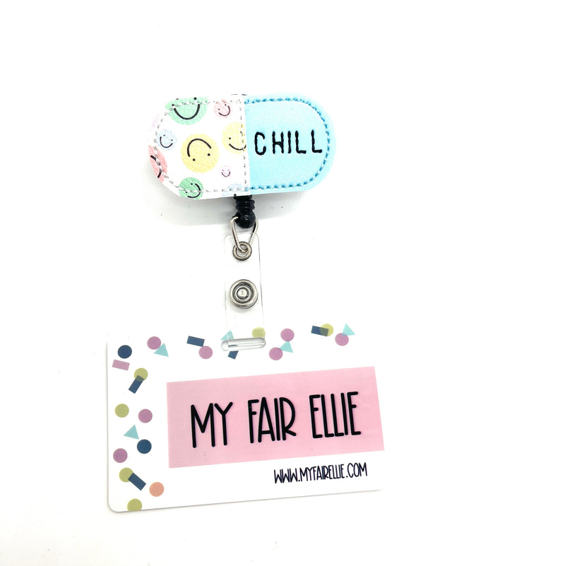 Smile Face Chill Pill Blue // Badge Buddy