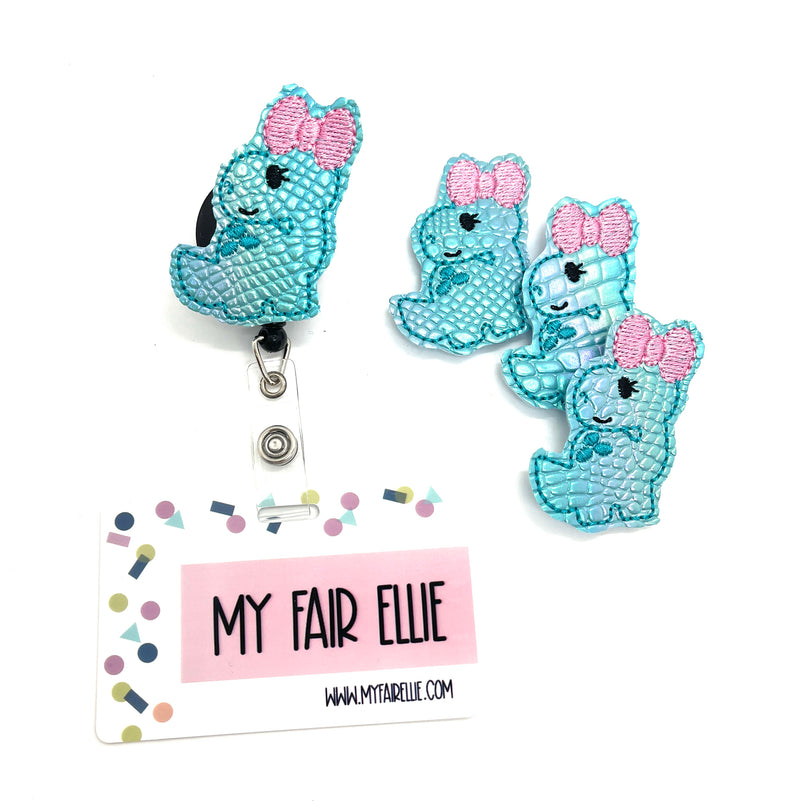 Scale Print Cute Dino with Bow // Badge Buddy