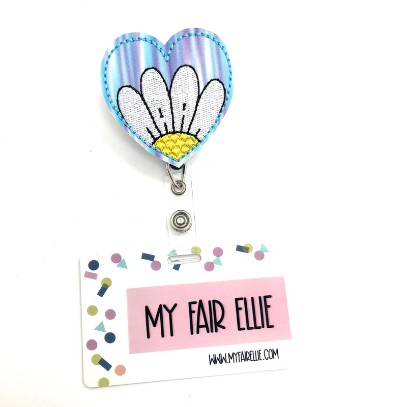 Blue Stripe Daisy in Heart // Badge Buddy