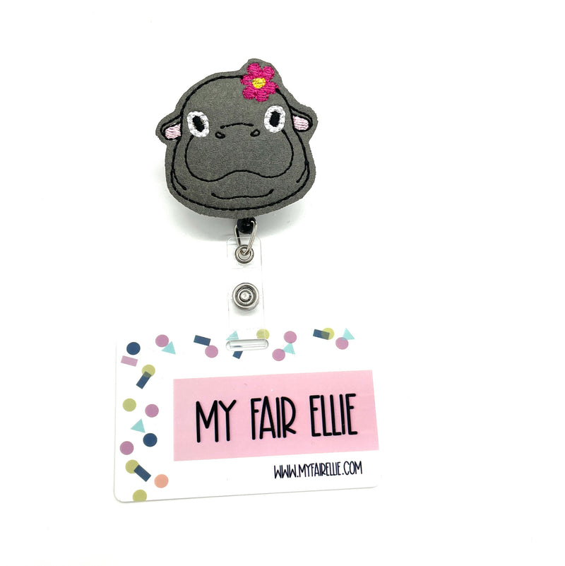 Baby Hippo with Pink Flower // Badge Buddy