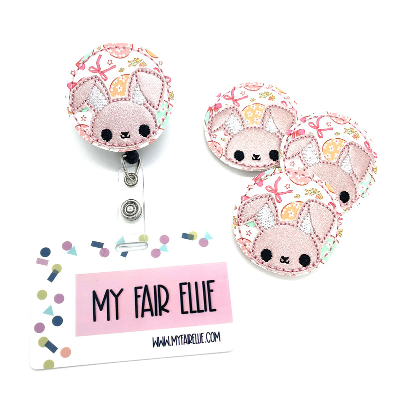 **Limited Edition** Peeking Bunny on Egg & Bow Print // Badge Buddy